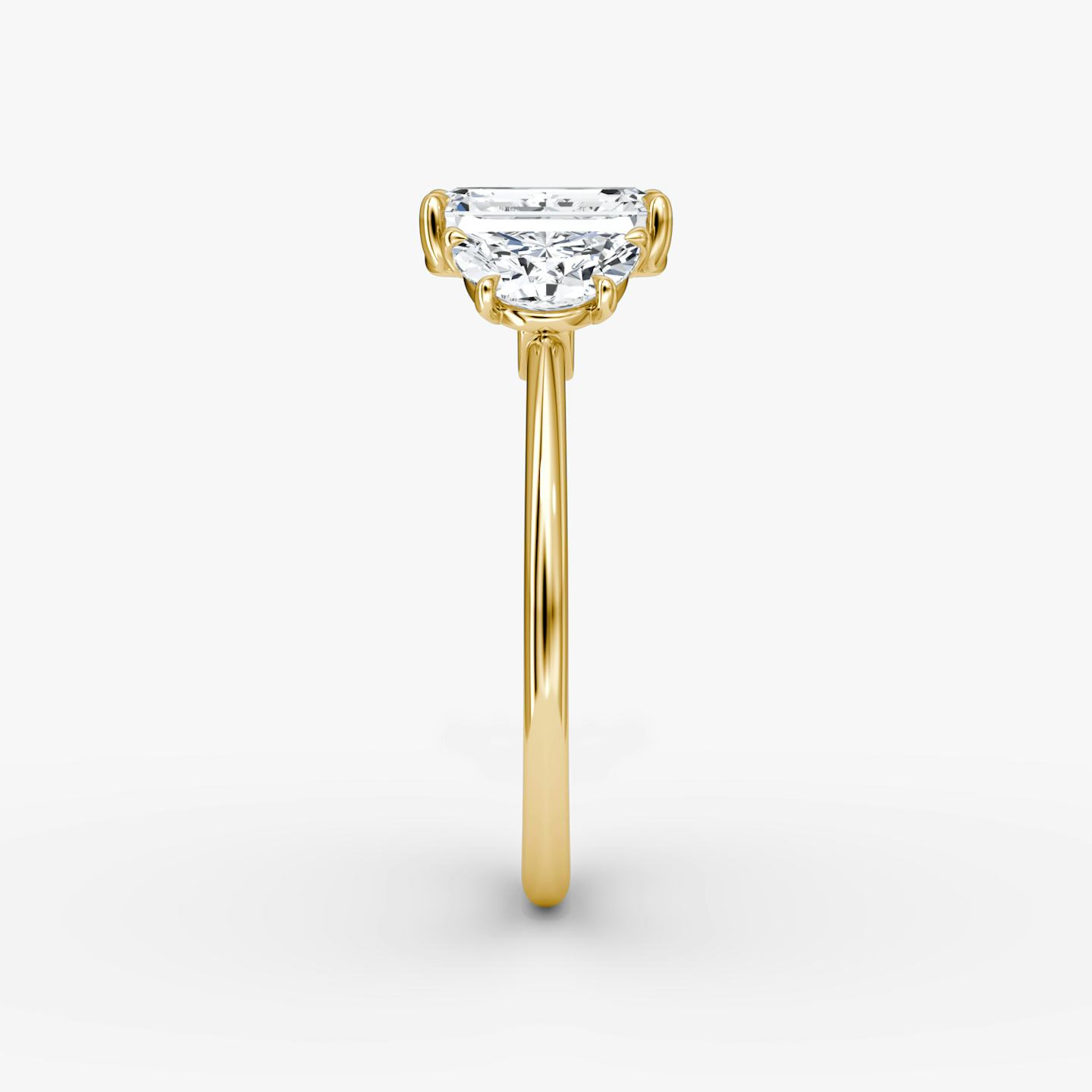 The Three Stone | Emerald | 18k | 18k Yellow Gold | Band: Plain | Side stone carat: 1/2 | Side stone shape: Half Moon | Diamond orientation: vertical | Carat weight: See full inventory
