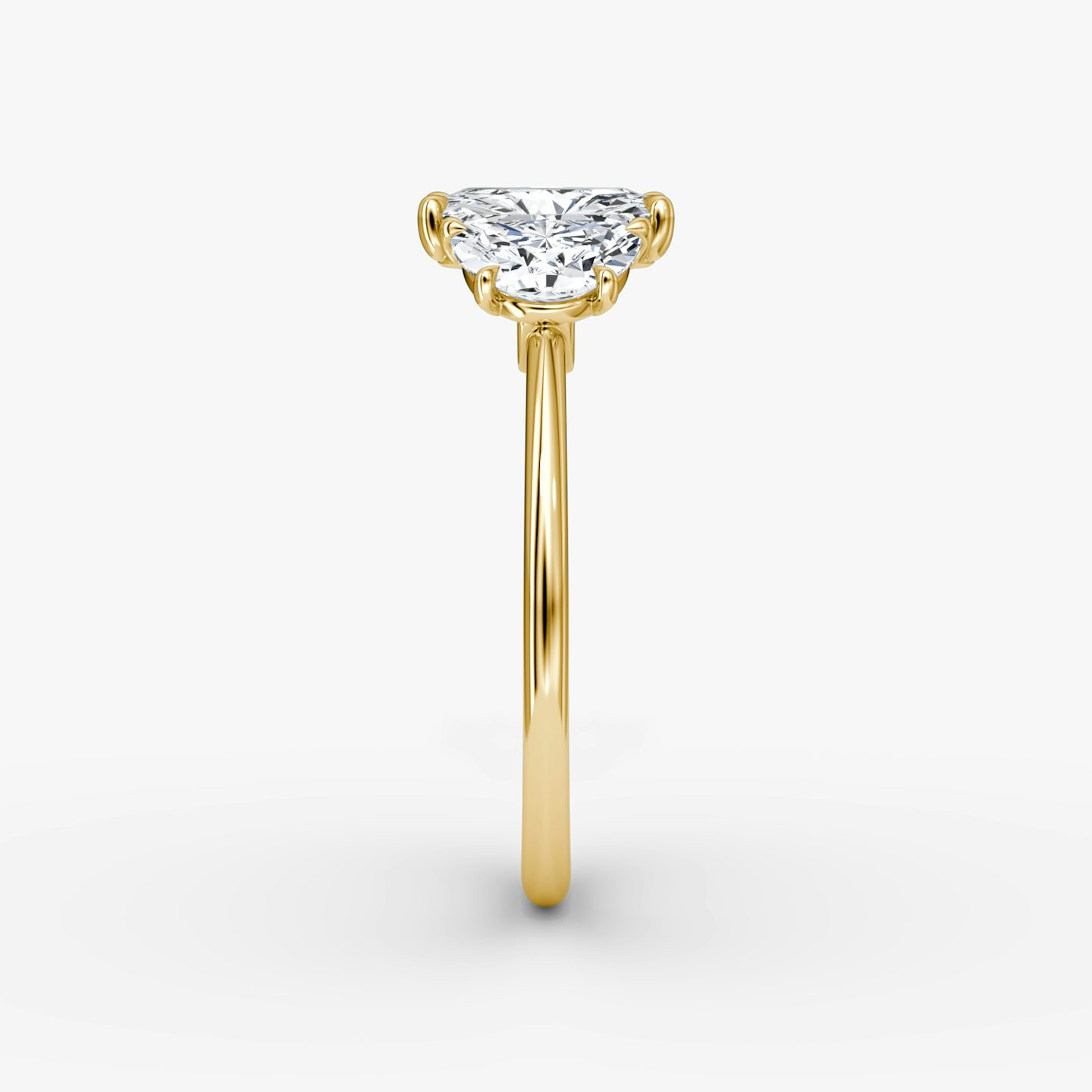 The Three Stone | Radiant | 18k | 18k Yellow Gold | Band: Plain | Side stone carat: 1/2 | Side stone shape: Half Moon | Diamond orientation: vertical | Carat weight: See full inventory