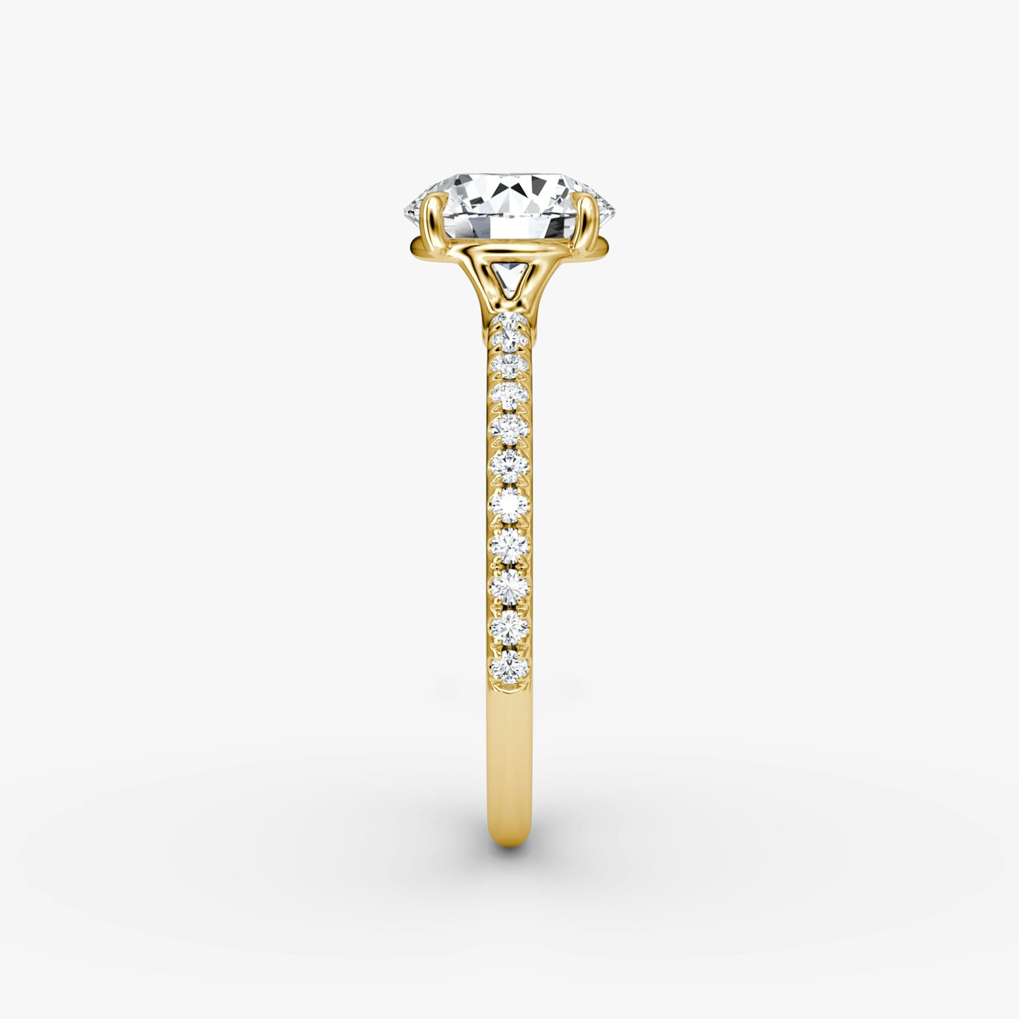 The Signature | Round Brilliant | 18k | 18k Yellow Gold | Band width: Standard | Band: Pavé | Setting style: Plain | Carat weight: See full inventory | Diamond orientation: vertical