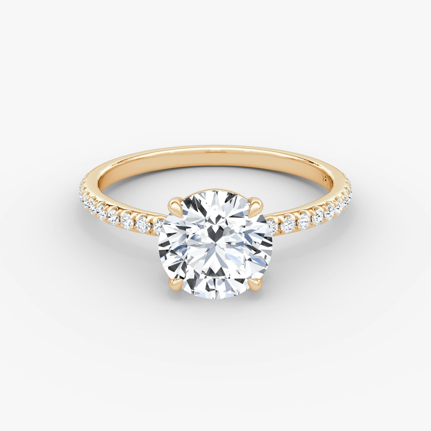 The Signature | Round Brilliant | 14k | 14k Rose Gold | Band: Pavé | Band width: Standard | Carat weight: See full inventory | Setting style: Plain | Diamond orientation: vertical