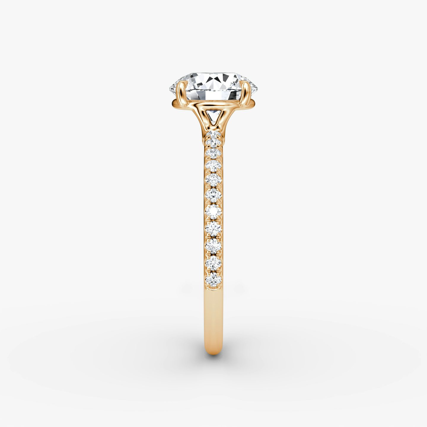 The Signature | Round Brilliant | 14k | 14k Rose Gold | Band: Pavé | Band width: Standard | Carat weight: See full inventory | Setting style: Plain | Diamond orientation: vertical