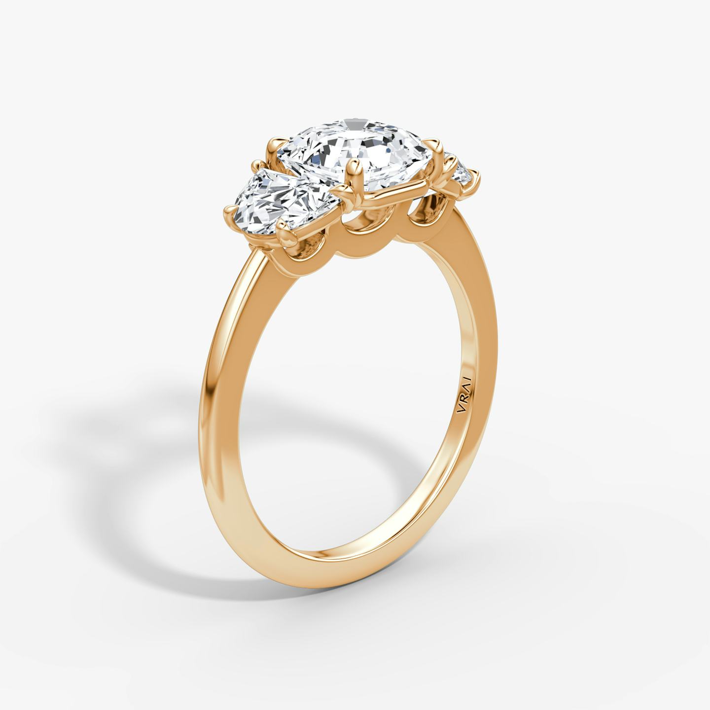 The Three Stone | Asscher | 14k | 14k Rose Gold | Band: Plain | Side stone carat: 1/2 | Side stone shape: Half Moon | Diamond orientation: vertical | Carat weight: See full inventory