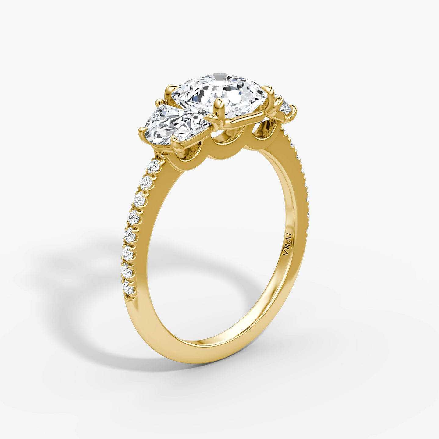 The Three Stone | Asscher | 18k | 18k Yellow Gold | Band: Pavé | Side stone carat: 1/2 | Side stone shape: Half Moon | Diamond orientation: vertical | Carat weight: See full inventory