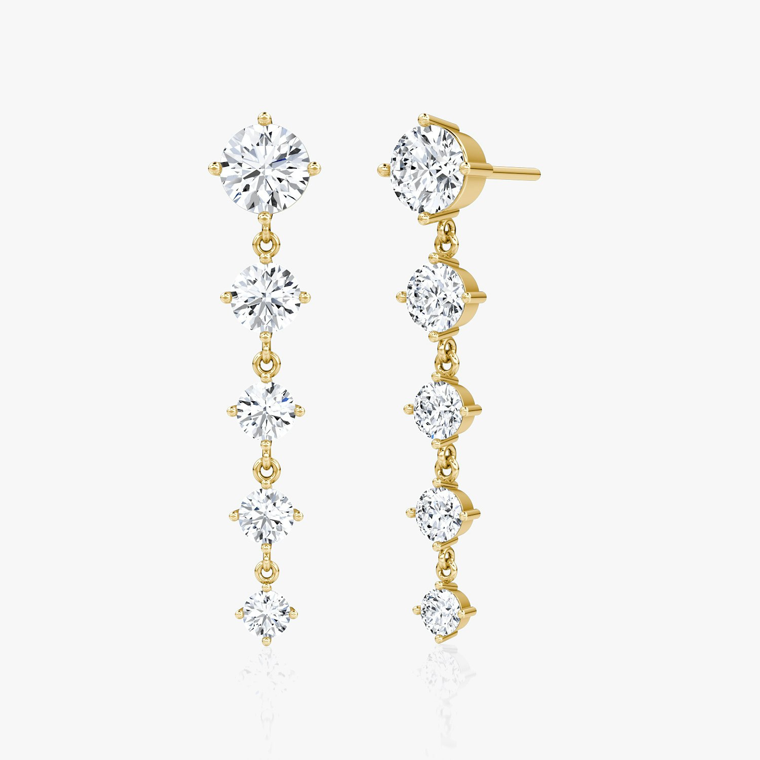 VRAI Dramatic Drop Tennis Round Brilliant Earrings | 14k Yellow Gold