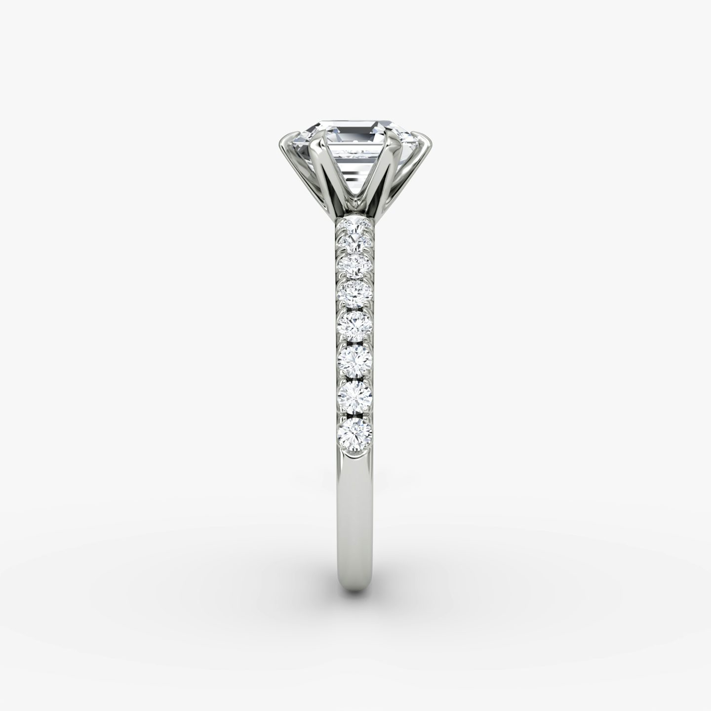 The V | Asscher | Platinum | Band: Pavé | Diamond orientation: vertical | Carat weight: See full inventory