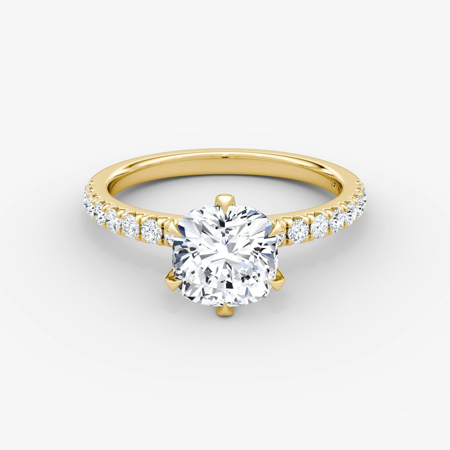 The V | Pavé Cushion | 18k | 18k Yellow Gold | Band: Pavé | Diamond orientation: vertical | Carat weight: See full inventory