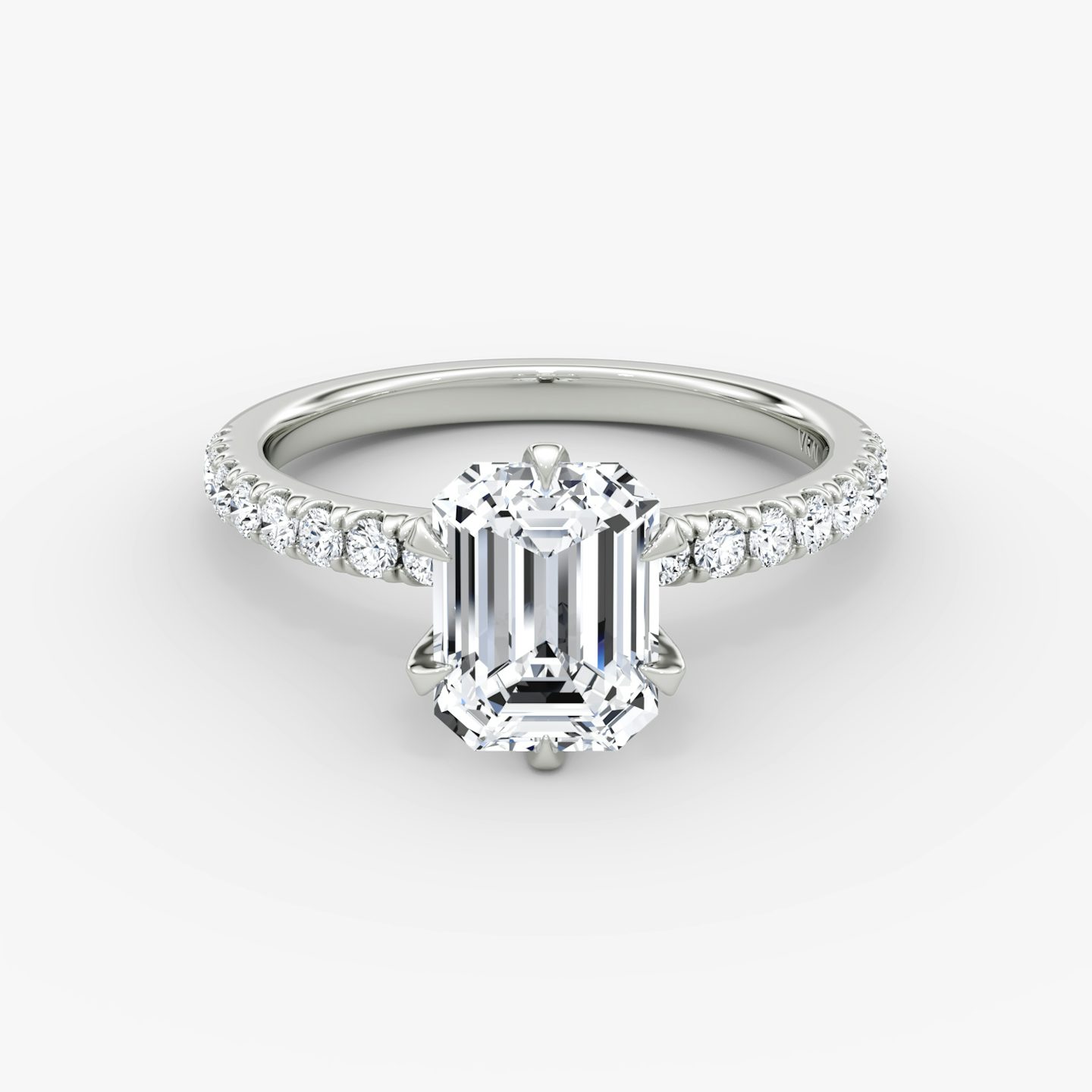 The V | Emerald | 18k | 18k White Gold | Band: Pavé | Diamond orientation: vertical | Carat weight: See full inventory