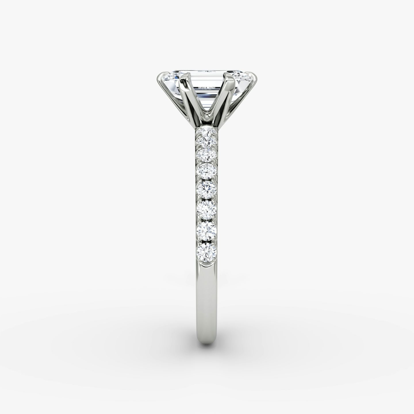 The V | Emerald | Platinum | Band: Pavé | Diamond orientation: vertical | Carat weight: See full inventory
