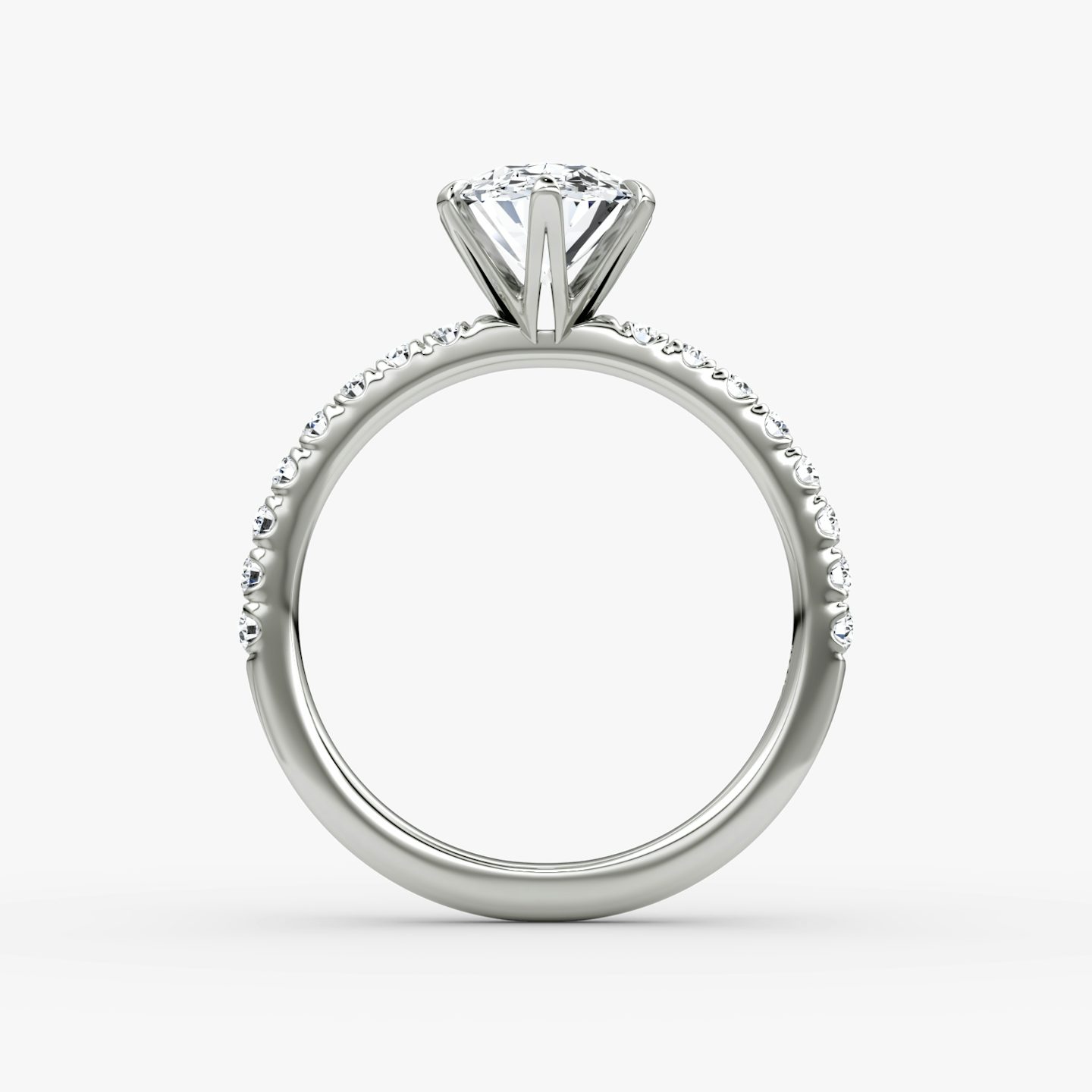 The V | Oval | Platinum | Band: Pavé | Diamond orientation: vertical | Carat weight: See full inventory