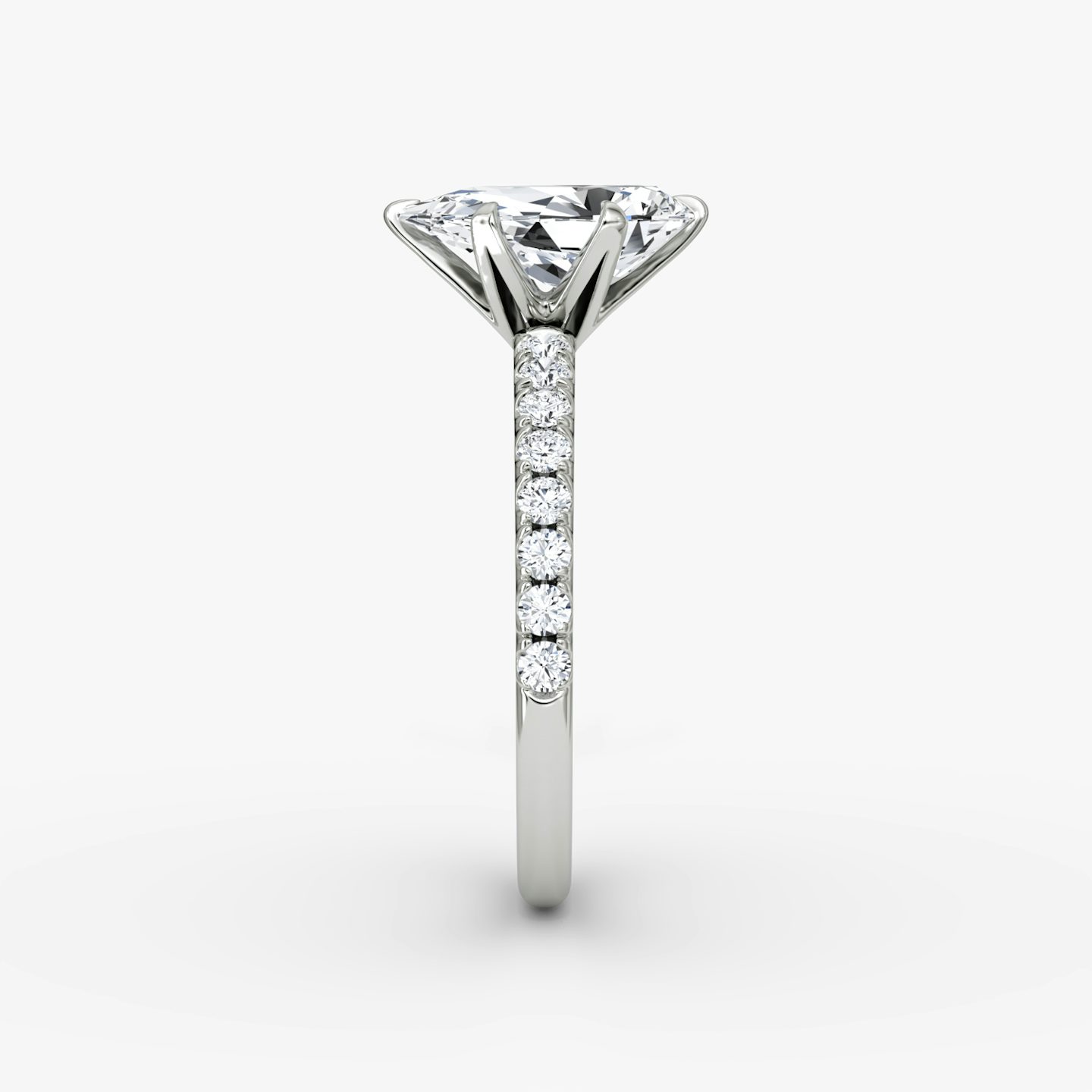 The V | Pear | Platinum | Band: Pavé | Diamond orientation: vertical | Carat weight: See full inventory