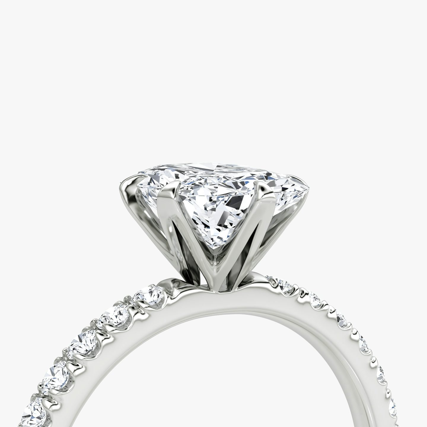 The V | Radiant | Platinum | Band: Pavé | Diamond orientation: vertical | Carat weight: See full inventory