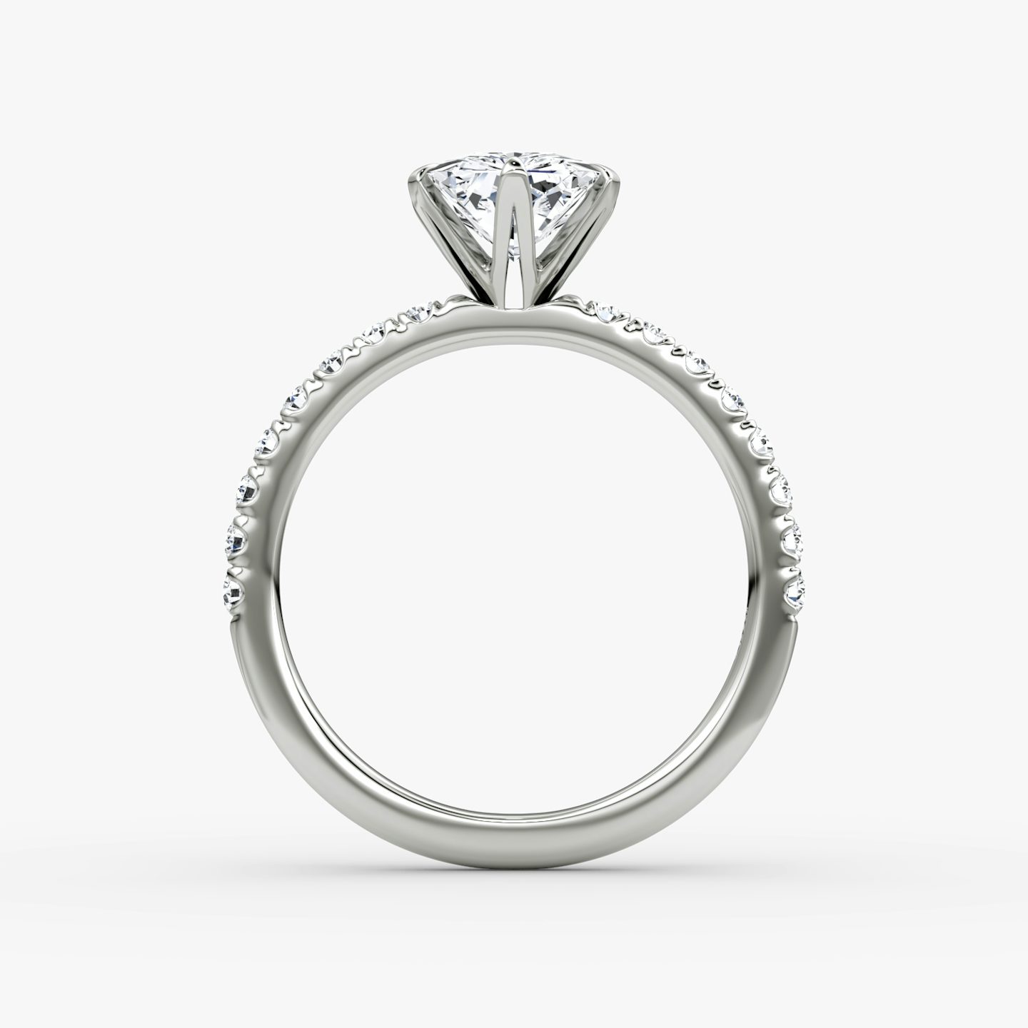 The V | Radiant | Platinum | Band: Pavé | Diamond orientation: vertical | Carat weight: See full inventory