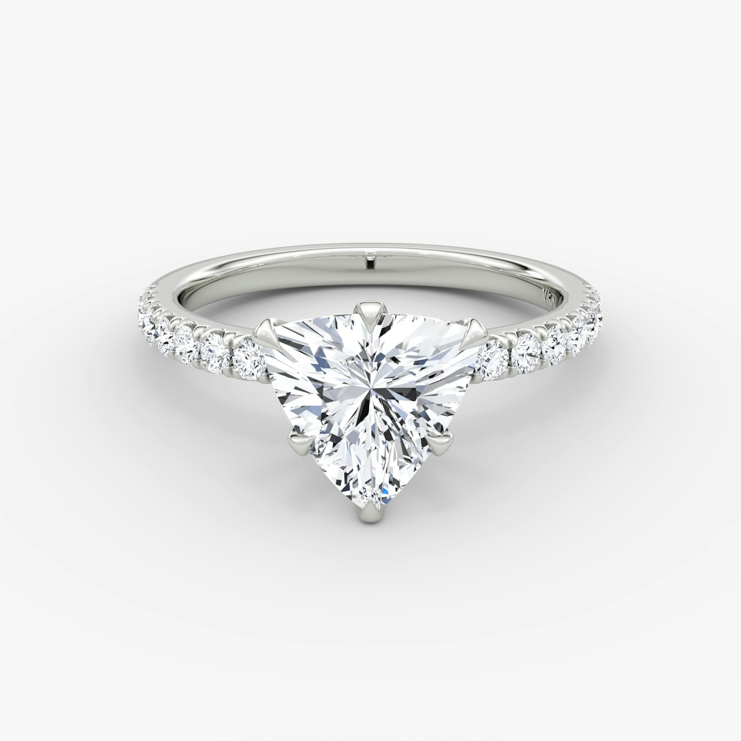 The V | Trillion | Platinum | Band: Pavé | Diamond orientation: vertical | Carat weight: See full inventory