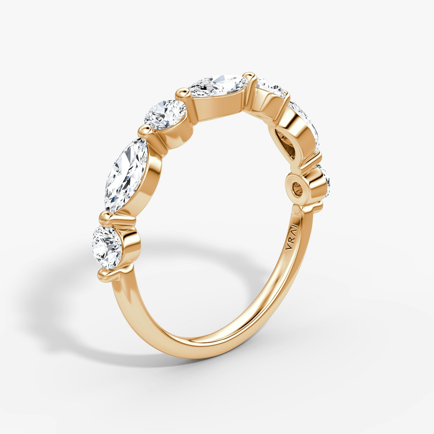 The Mixed Shape Single Shared Prong Band | round-brilliant+marquise | 14k | 14k Rose Gold