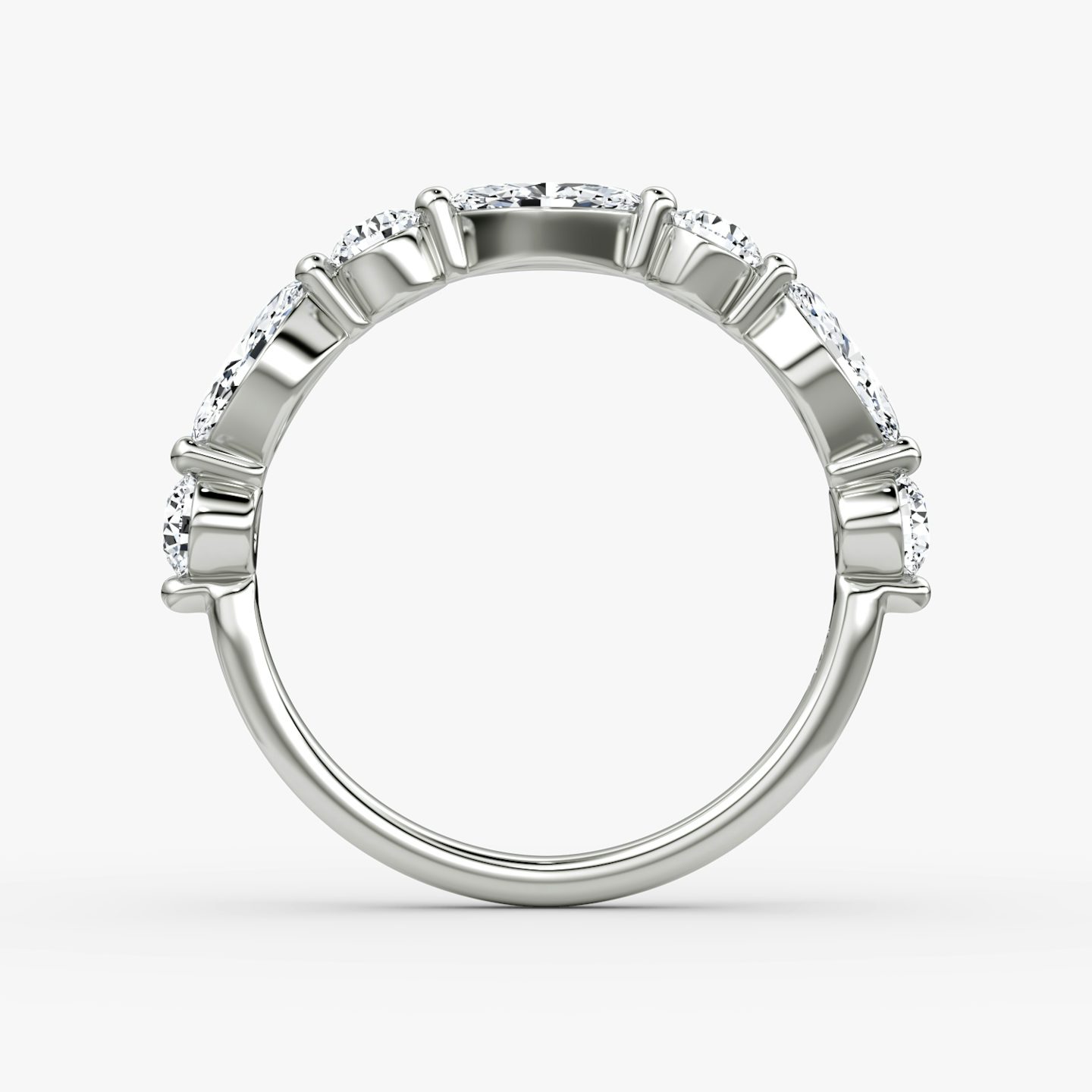 Bague Mixte Single Shared Prong | round-brilliant+marquise | 18k | Or blanc 18 carats