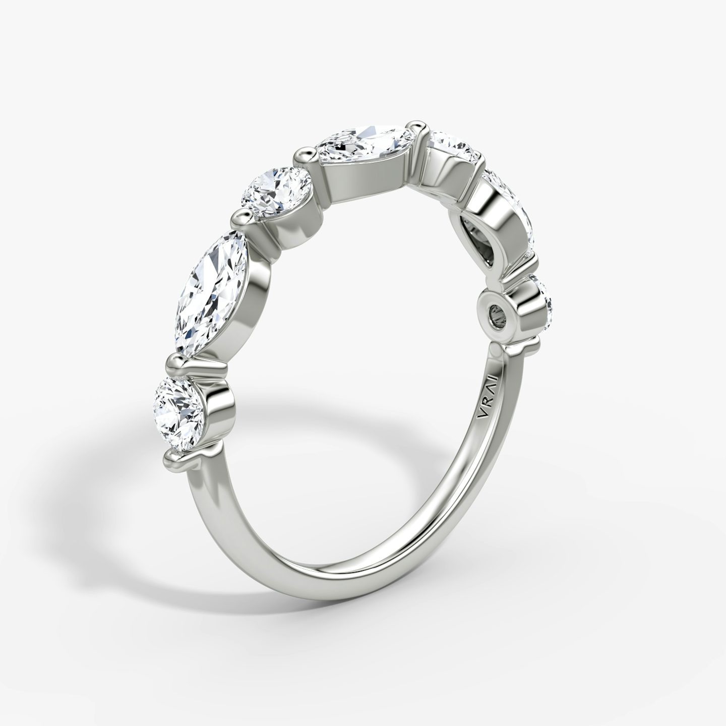 Bague Mixte Single Shared Prong | round-brilliant+marquise | 18k | Or blanc 18 carats