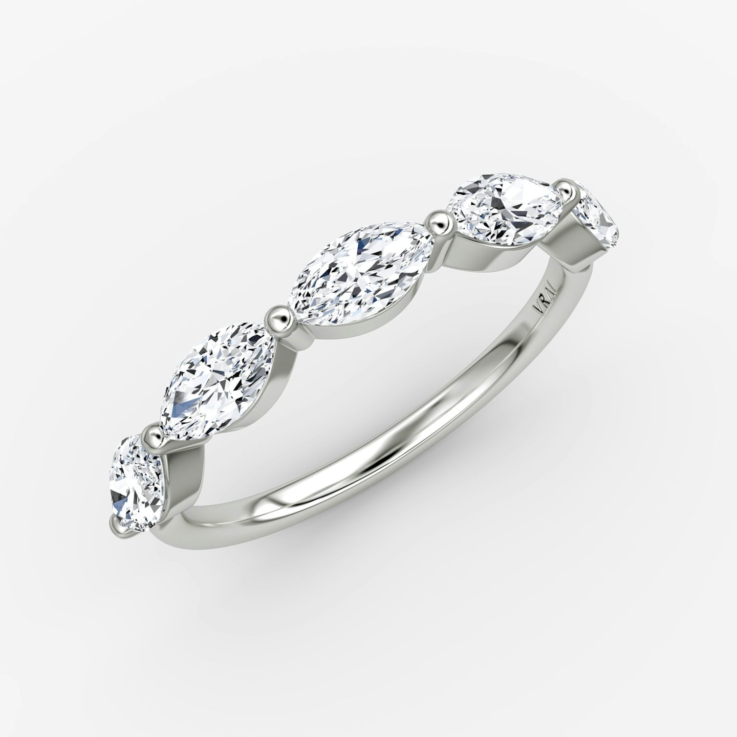 The Single Shared Prong Marquise Band | Pavé Marquise | 18k | 18k White Gold