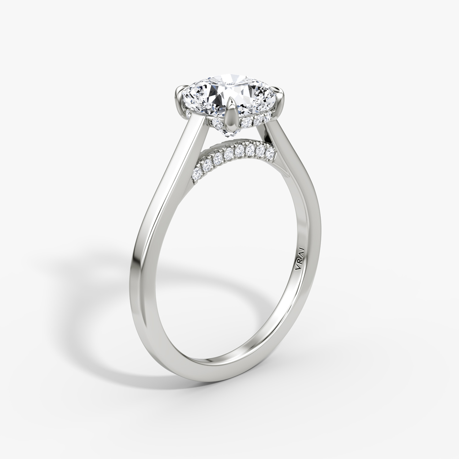 Pavé Bridge Cushion Engagement Ring | 18k White Gold Pave
