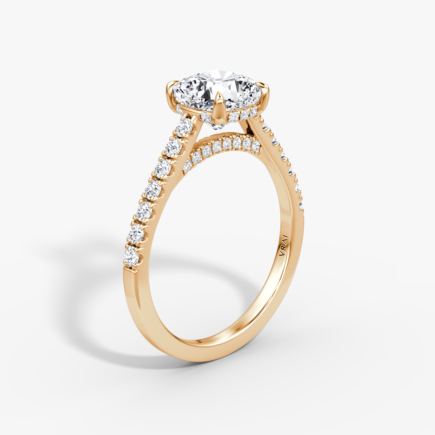 Pavé Bridge Cushion Engagement Ring | 14k Rose Gold Pave
