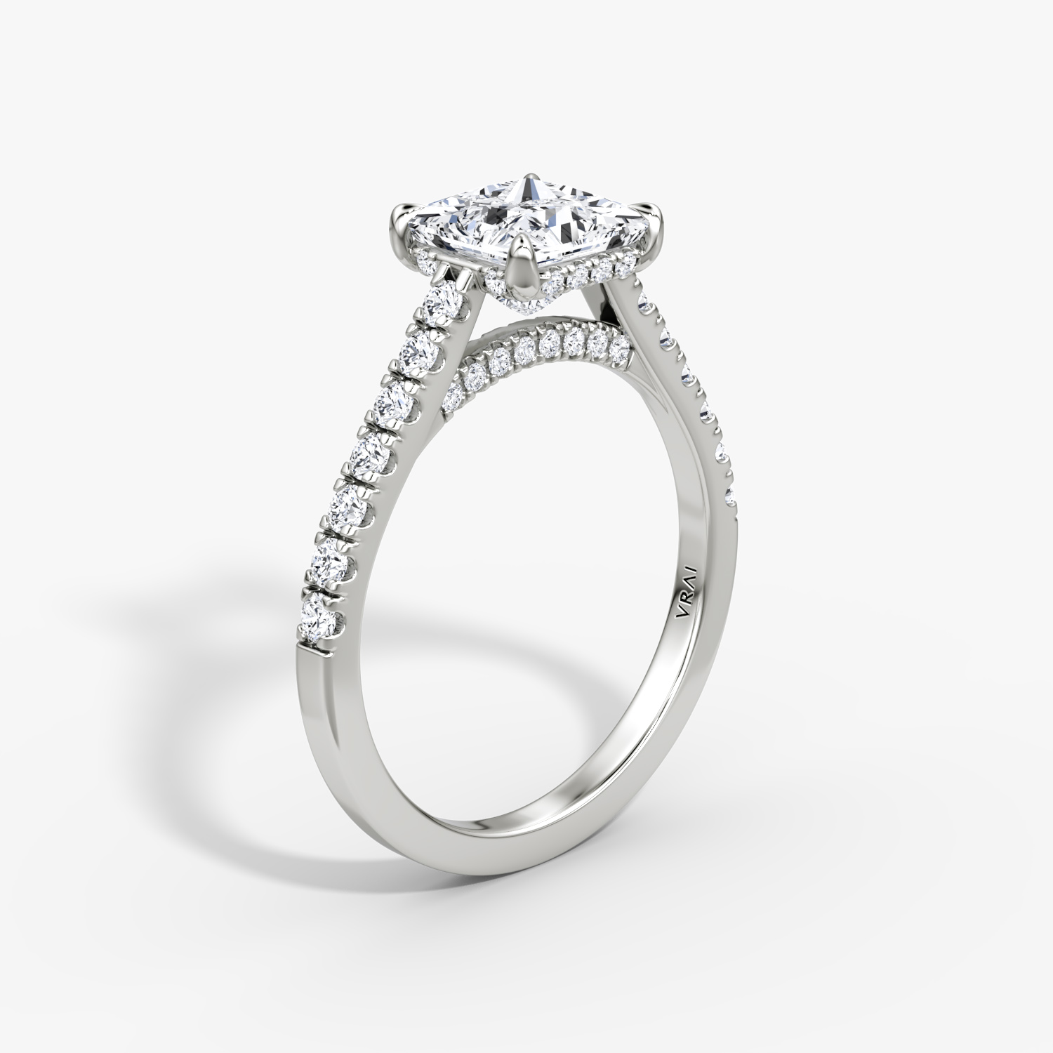 Pavé Bridge Princess Engagement Ring | 18k White Gold Pave