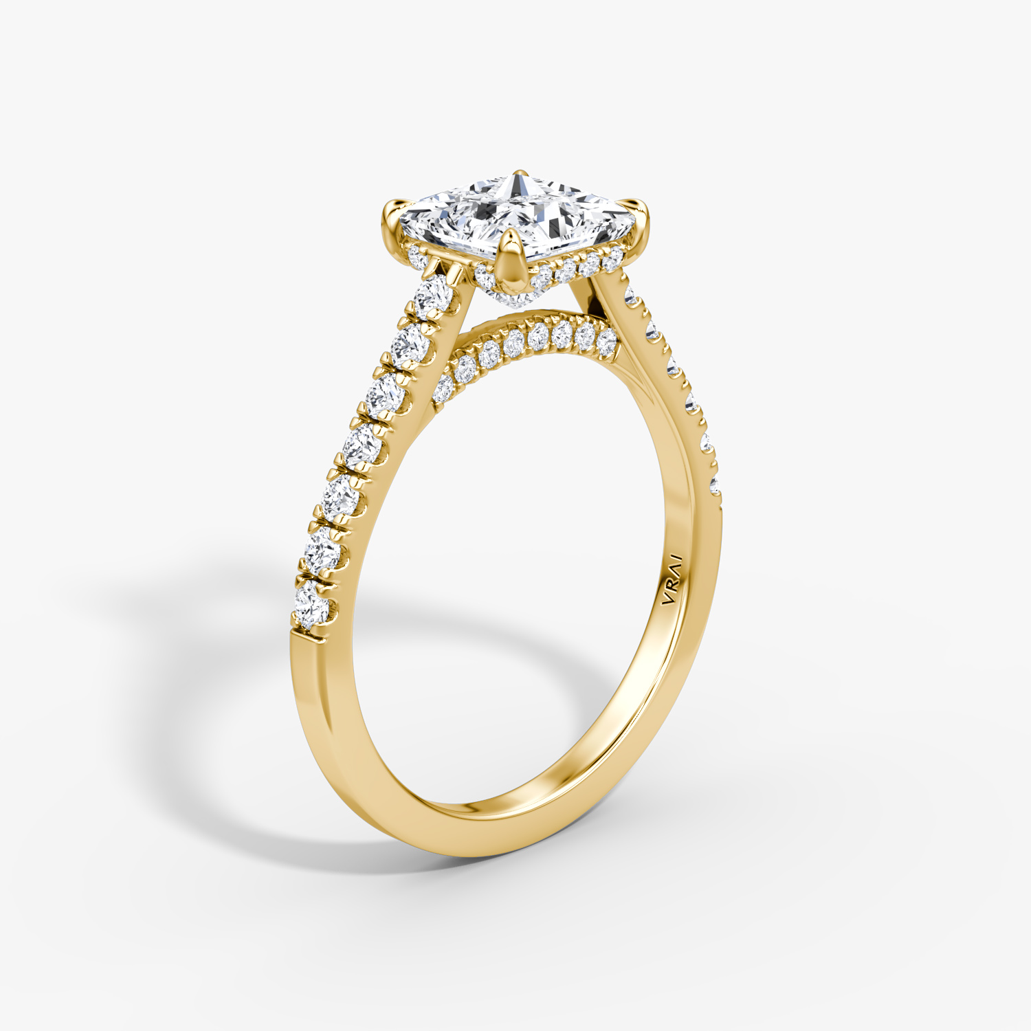 Pavé Bridge Princess Engagement Ring | 18k Yellow Gold Pave