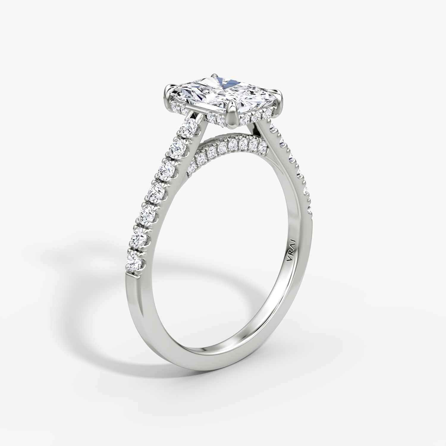Pavé Bridge Radiant Engagement Ring | 18k White Gold Pave