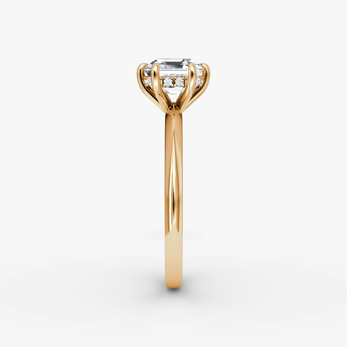 The Knife-Edge | Asscher | 14k | 14k Rose Gold | Band: Plain | Setting style: Hidden Halo | Diamond orientation: vertical | Carat weight: See full inventory