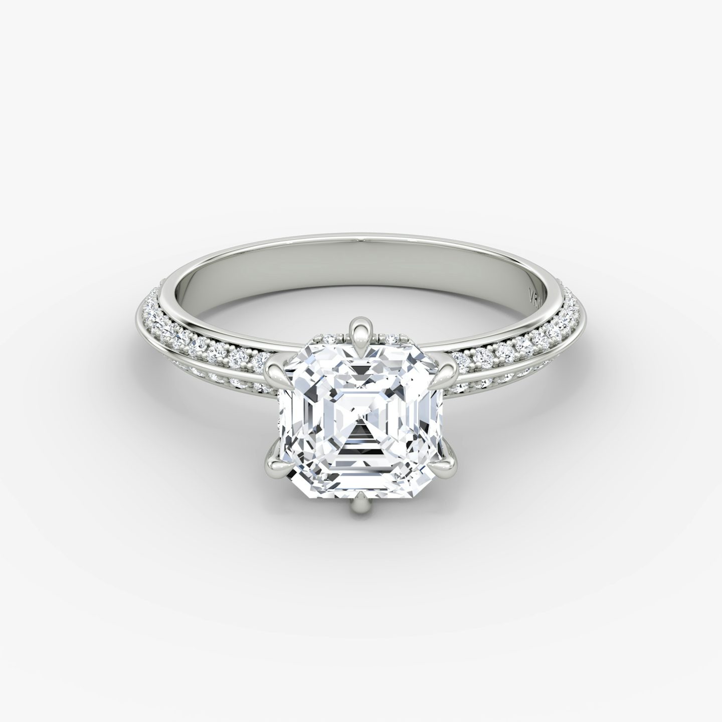 The Knife-Edge | Asscher | 18k | 18k White Gold | Band: Pavé | Setting style: Hidden Halo | Diamond orientation: vertical | Carat weight: See full inventory