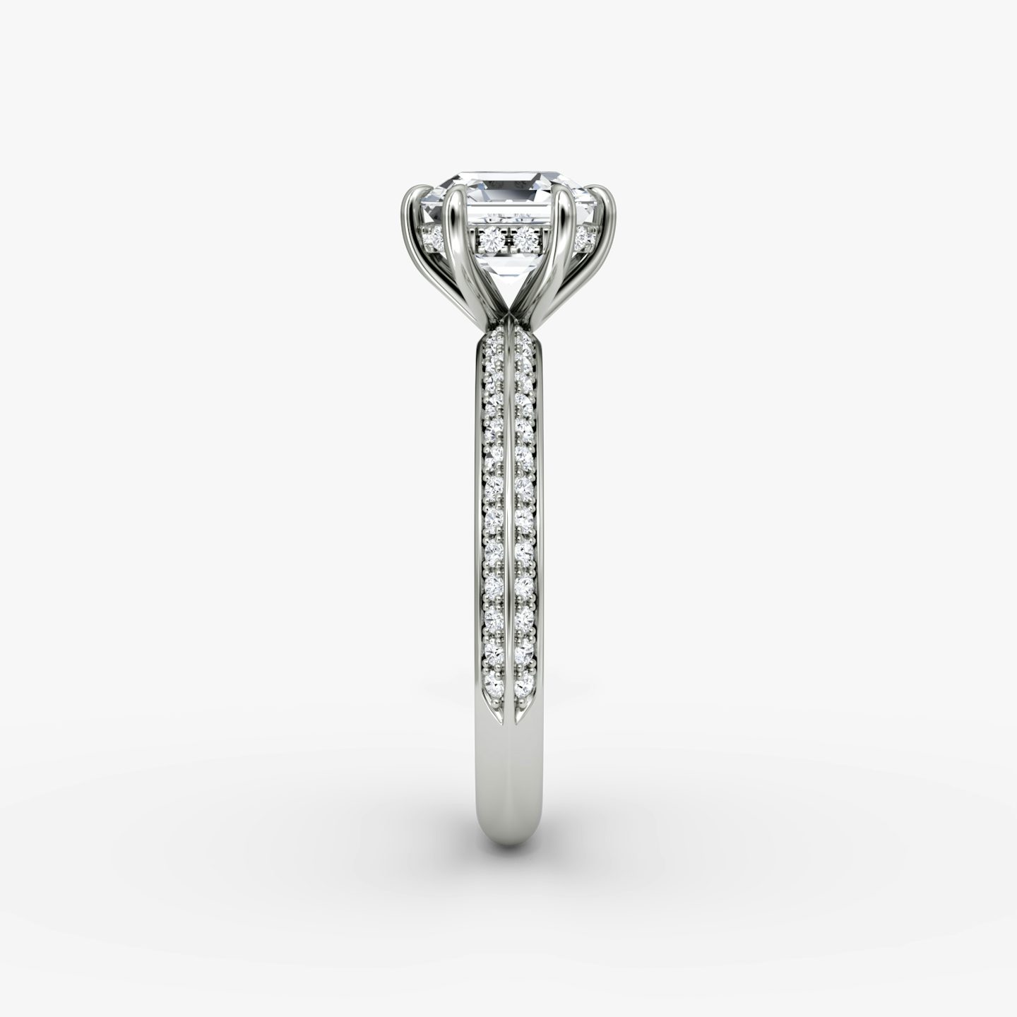 The Knife-Edge | Asscher | 18k | 18k White Gold | Band: Pavé | Setting style: Hidden Halo | Diamond orientation: vertical | Carat weight: See full inventory