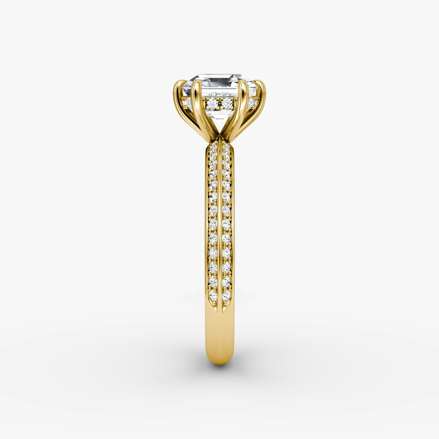 The Knife-Edge | Asscher | 18k | 18k Yellow Gold | Band: Pavé | Setting style: Hidden Halo | Diamond orientation: vertical | Carat weight: See full inventory
