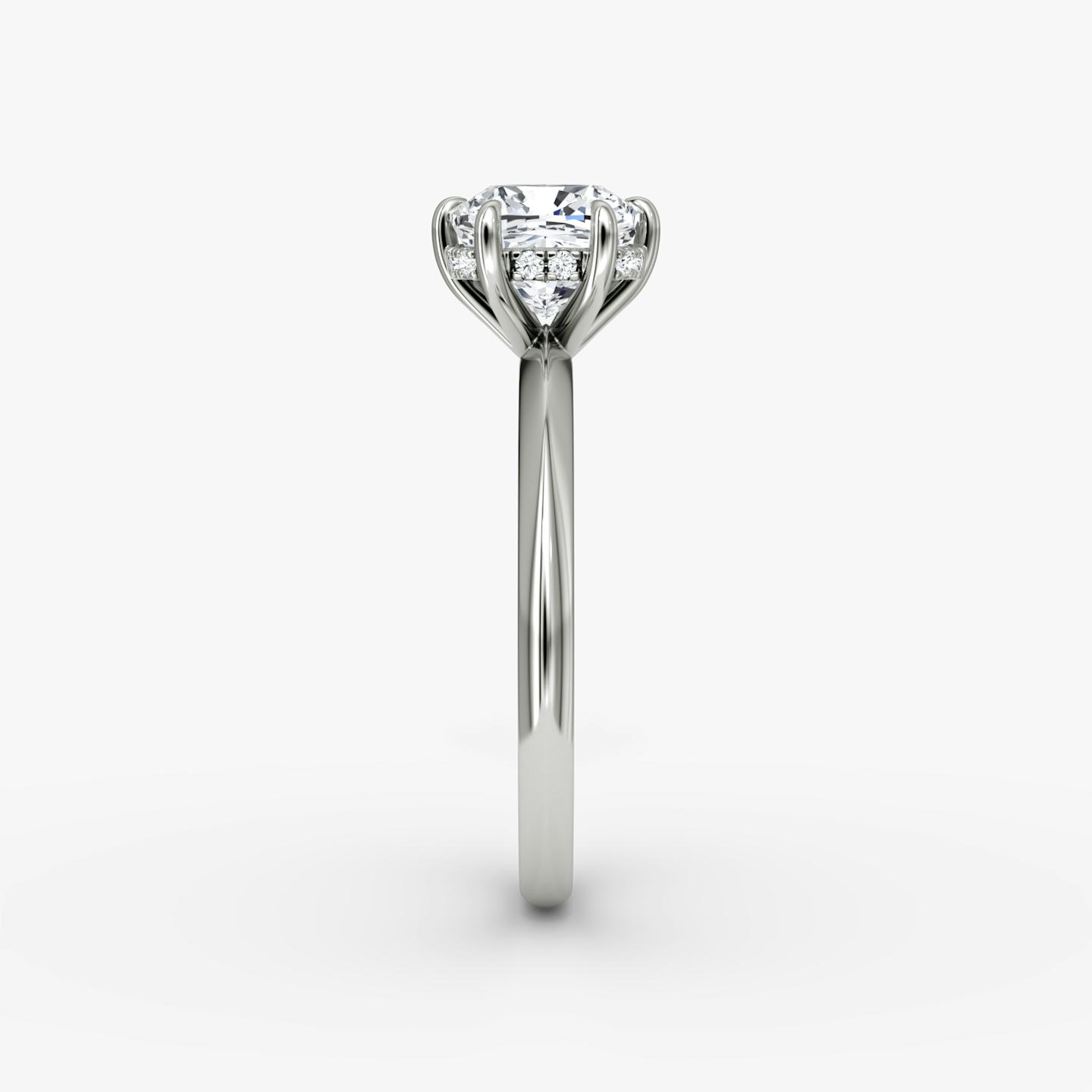 The Knife-Edge | Pavé Cushion | 18k | 18k White Gold | Band: Plain | Setting style: Hidden Halo | Diamond orientation: vertical | Carat weight: See full inventory