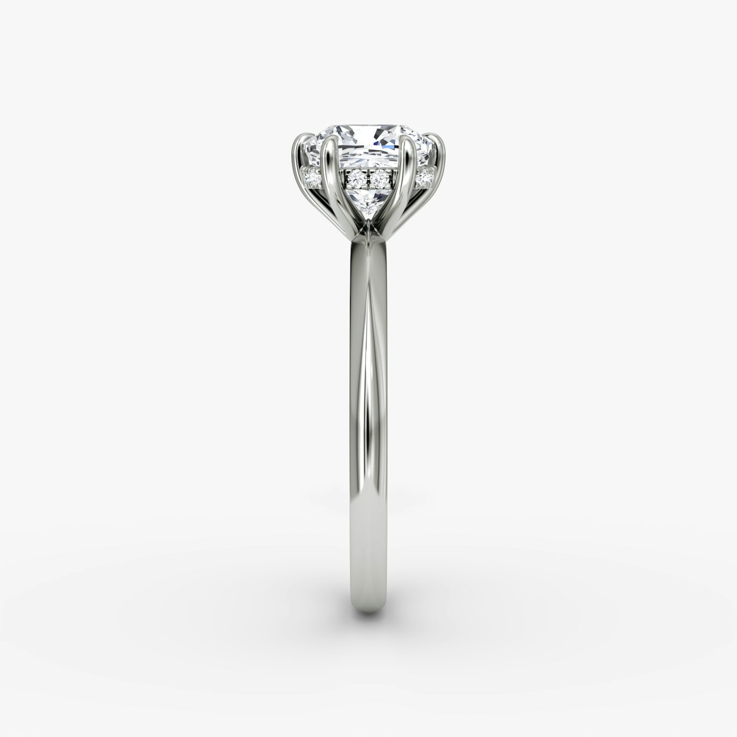The Knife-Edge | Pavé Cushion | 18k | 18k White Gold | Band: Plain | Setting style: Hidden Halo | Diamond orientation: vertical | Carat weight: See full inventory