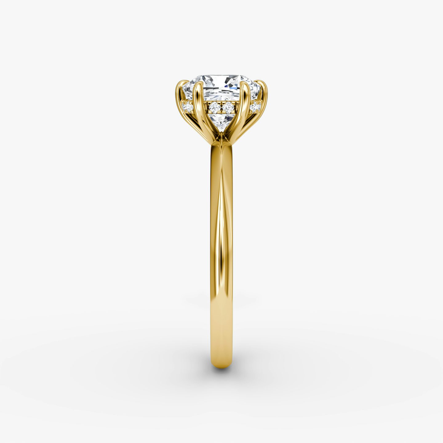 The Knife-Edge | Pavé Cushion | 18k | 18k Yellow Gold | Band: Plain | Setting style: Hidden Halo | Diamond orientation: vertical | Carat weight: See full inventory