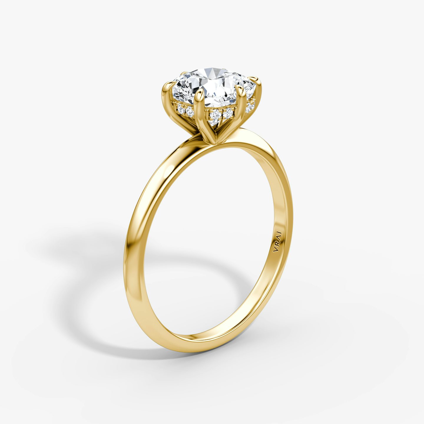 The Knife-Edge | Pavé Cushion | 18k | 18k Yellow Gold | Band: Plain | Setting style: Hidden Halo | Diamond orientation: vertical | Carat weight: See full inventory