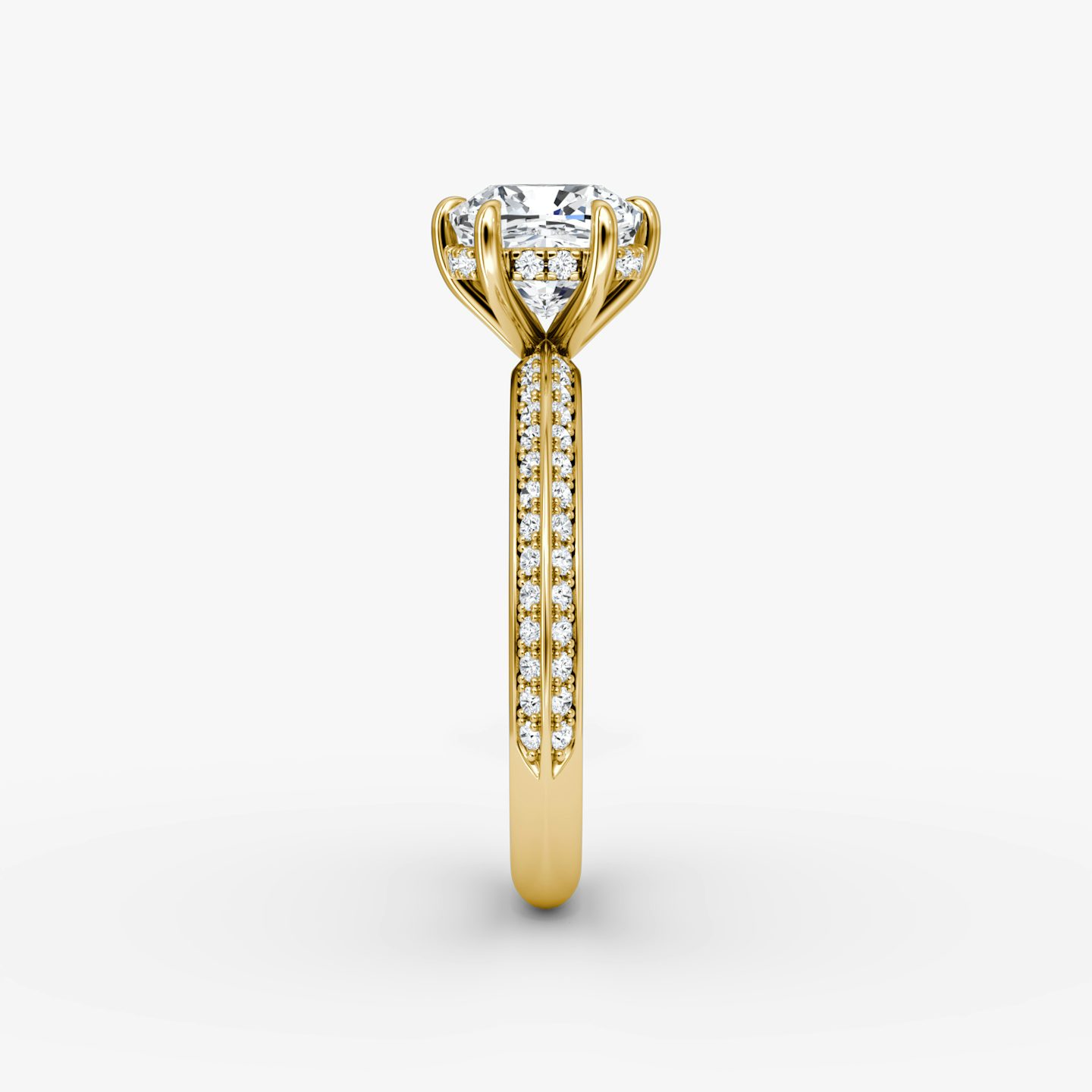 The Knife-Edge | Pavé Cushion | 18k | 18k Yellow Gold | Band: Pavé | Setting style: Hidden Halo | Diamond orientation: vertical | Carat weight: See full inventory
