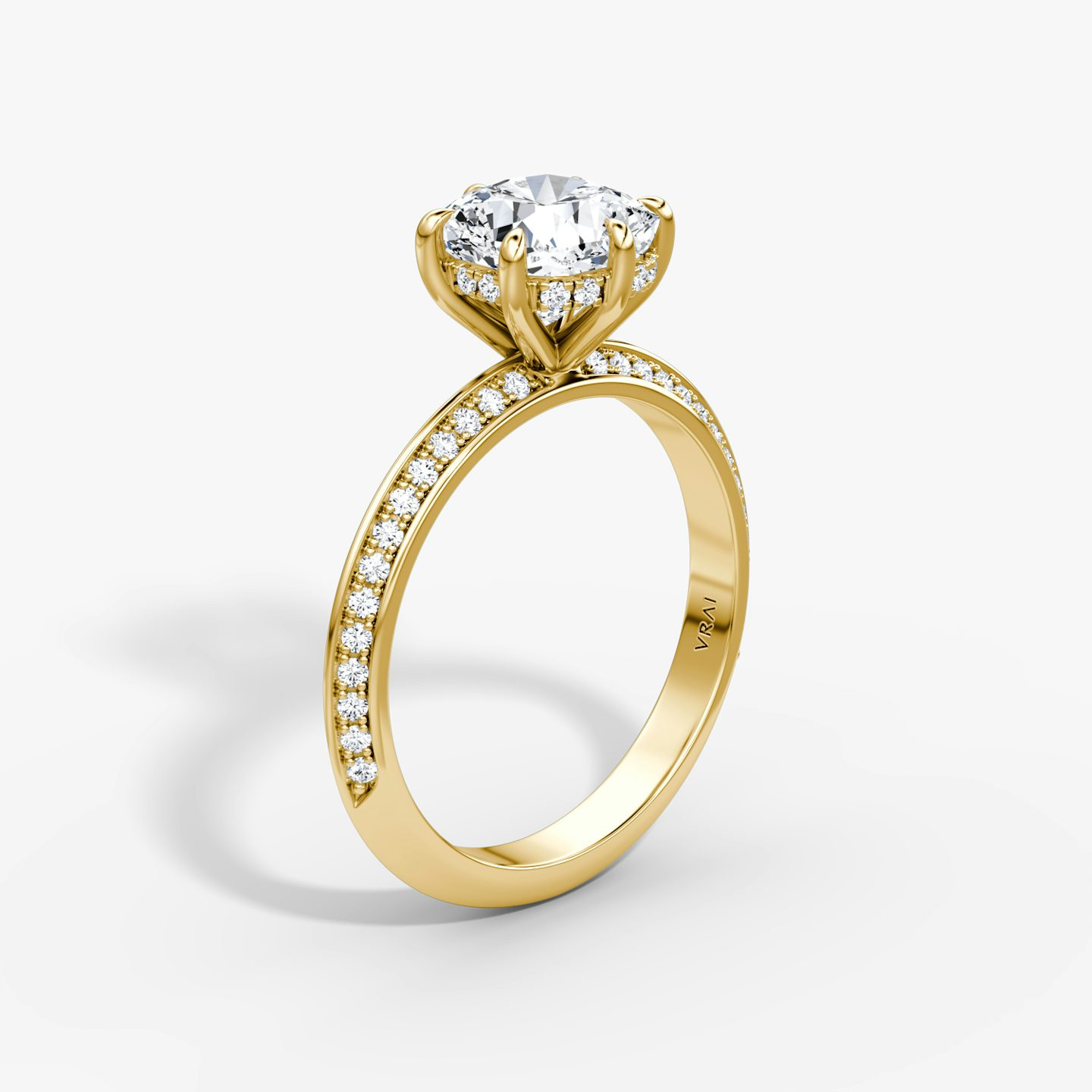The Knife-Edge | Pavé Cushion | 18k | 18k Yellow Gold | Band: Pavé | Setting style: Hidden Halo | Diamond orientation: vertical | Carat weight: See full inventory