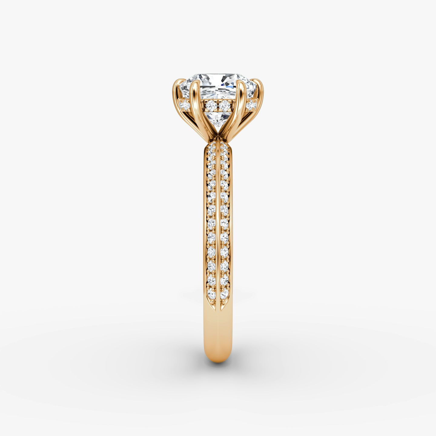 The Knife-Edge | Pavé Cushion | 14k | 14k Rose Gold | Band: Pavé | Setting style: Hidden Halo | Diamond orientation: vertical | Carat weight: See full inventory