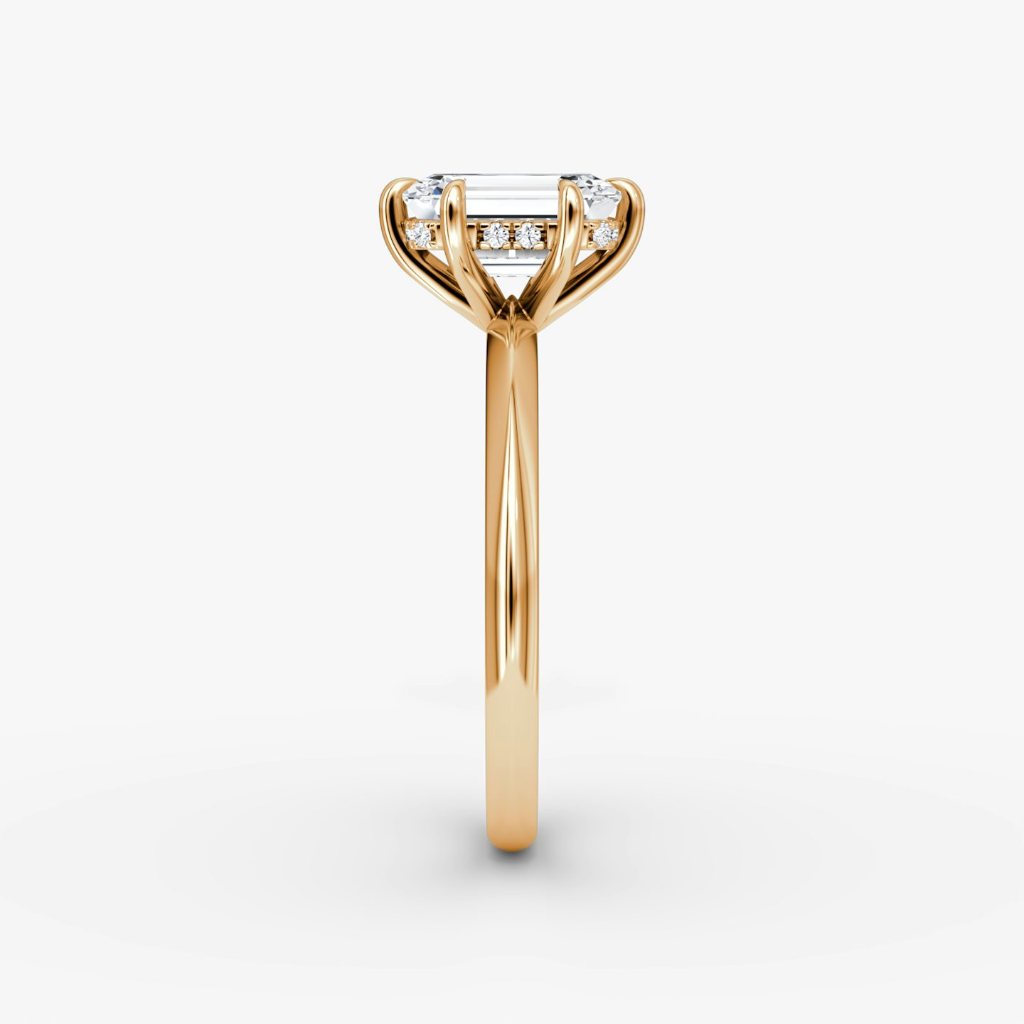 The Knife-Edge | Emerald | 14k | 14k Rose Gold | Band: Plain | Setting style: Hidden Halo | Diamond orientation: vertical | Carat weight: See full inventory