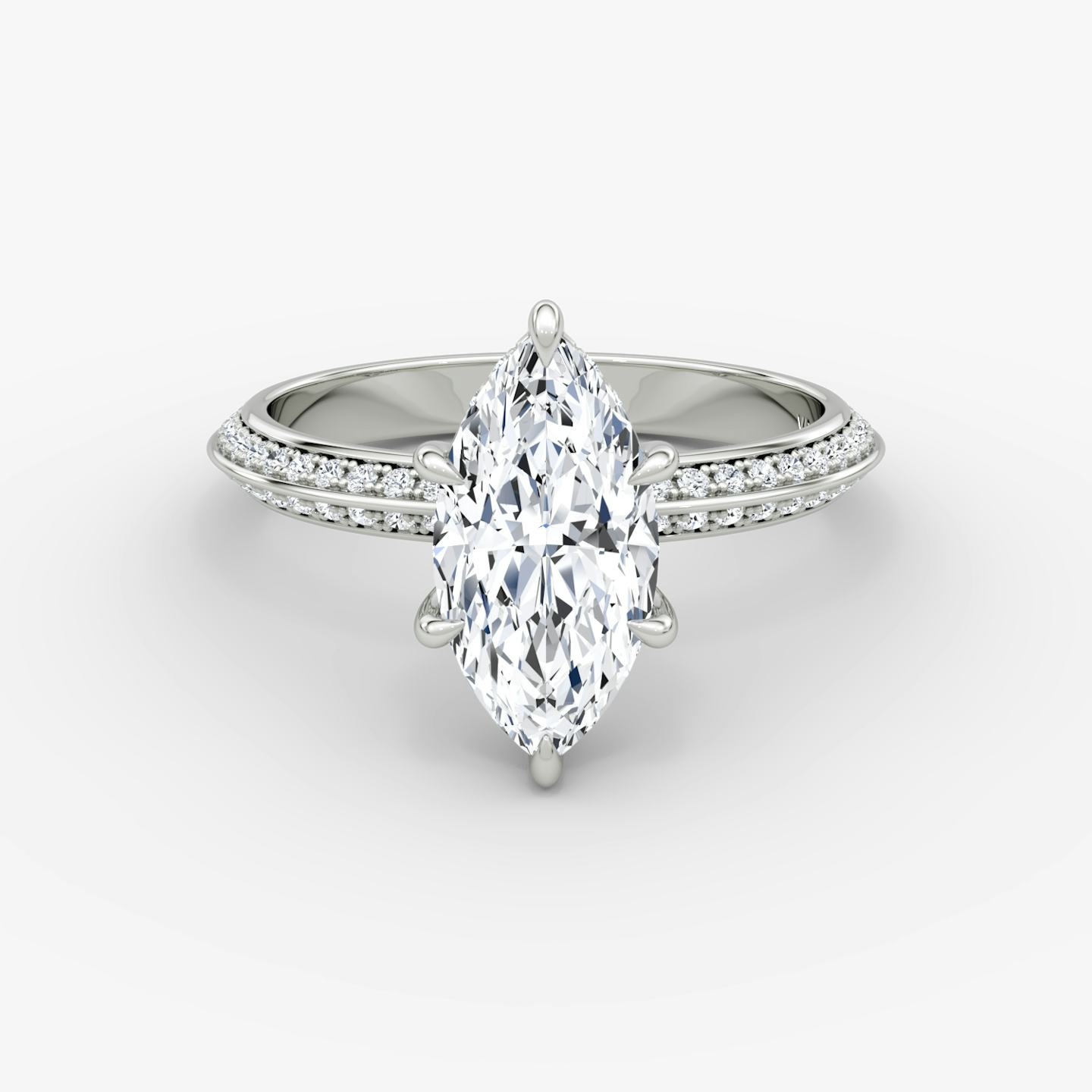 The Knife-Edge | Pavé Marquise | Platinum | Band: Pavé | Setting style: Hidden Halo | Diamond orientation: vertical | Carat weight: See full inventory
