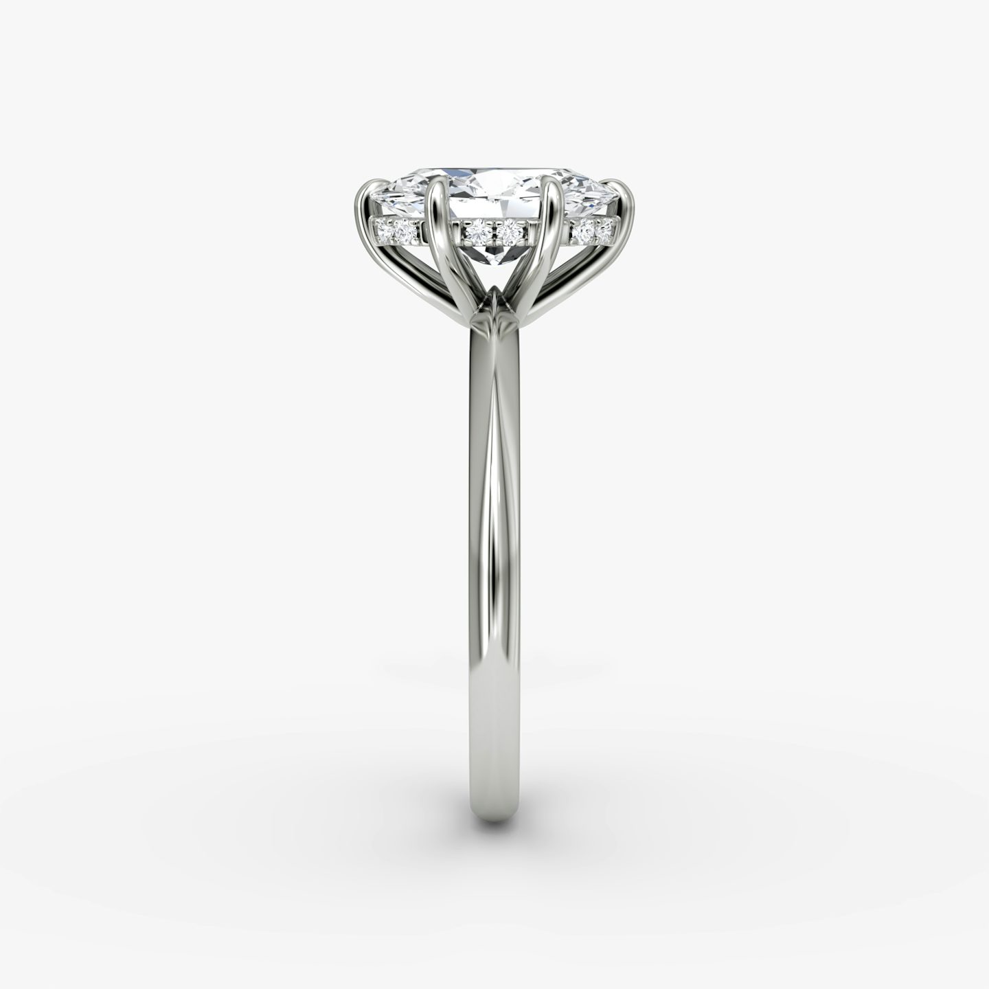 The Knife-Edge | Oval | Platinum | Band: Plain | Setting style: Hidden Halo | Diamond orientation: vertical | Carat weight: See full inventory