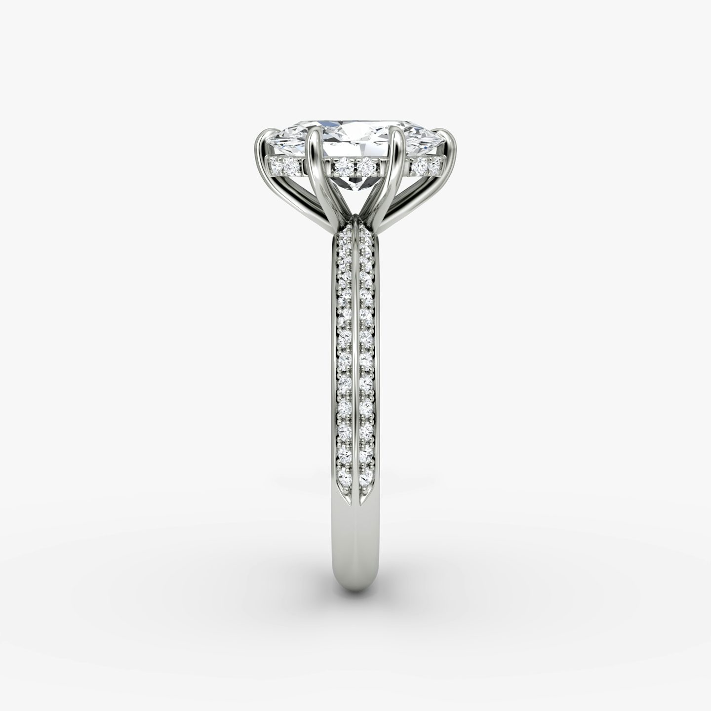 The Knife-Edge | Oval | 18k | 18k White Gold | Band: Pavé | Setting style: Hidden Halo | Diamond orientation: vertical | Carat weight: See full inventory