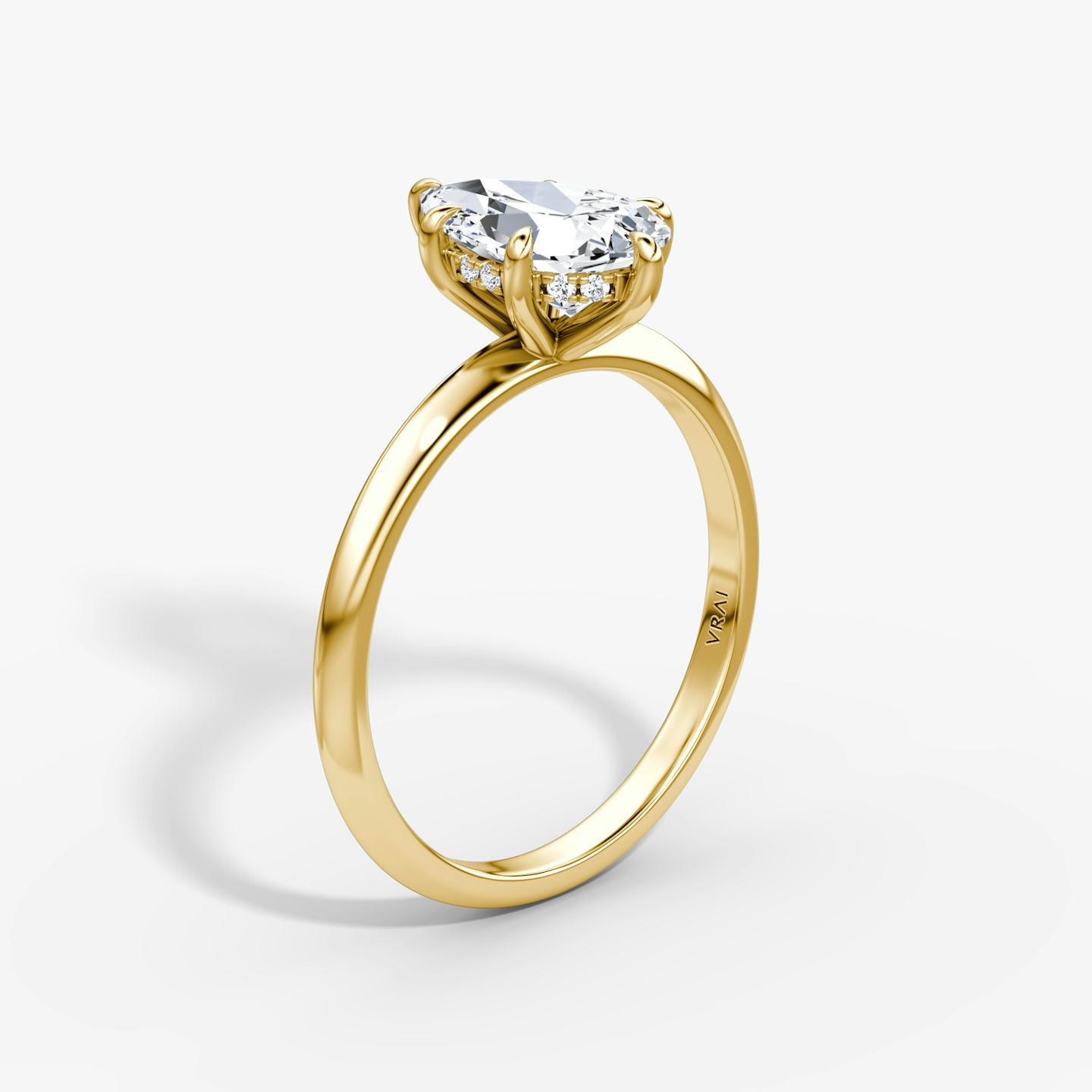 The Knife-Edge | Pear | 18k | 18k Yellow Gold | Band: Plain | Setting style: Hidden Halo | Diamond orientation: vertical | Carat weight: See full inventory