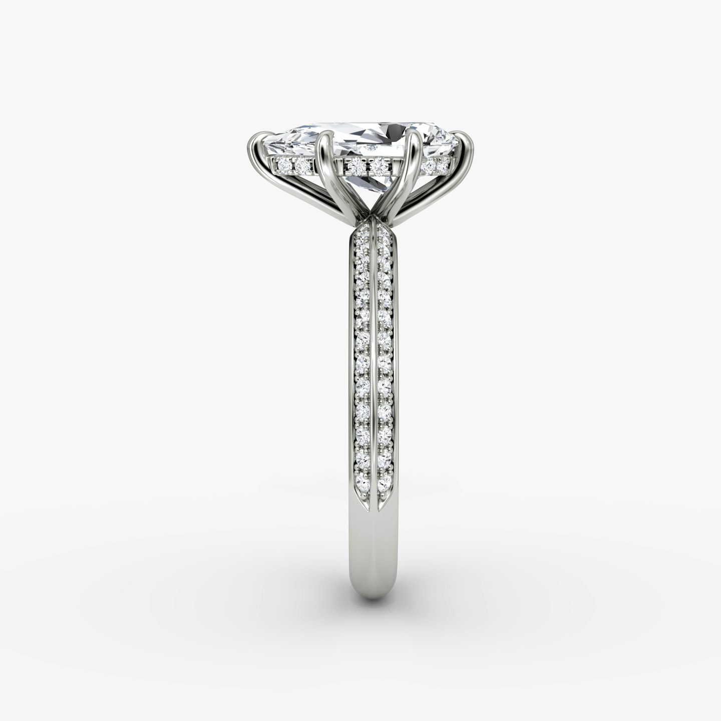 The Knife-Edge | Pear | 18k | 18k White Gold | Band: Pavé | Setting style: Hidden Halo | Diamond orientation: vertical | Carat weight: See full inventory