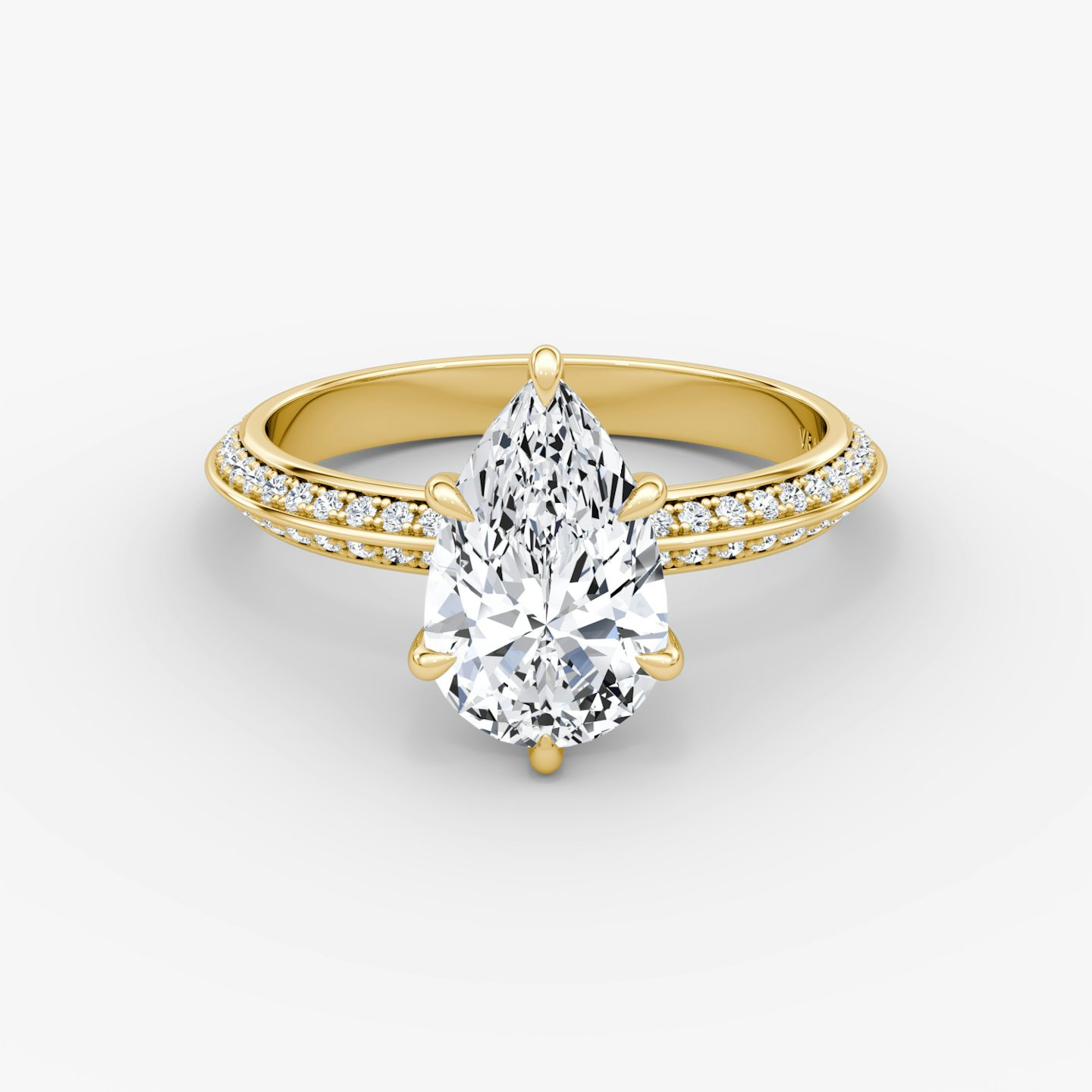 The Knife-Edge | Pear | 18k | 18k Yellow Gold | Band: Pavé | Setting style: Hidden Halo | Diamond orientation: vertical | Carat weight: See full inventory