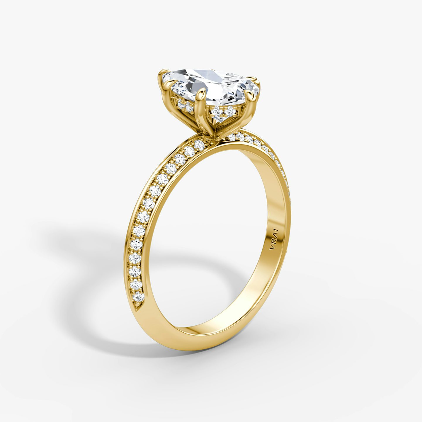 The Knife-Edge | Pear | 18k | 18k Yellow Gold | Band: Pavé | Setting style: Hidden Halo | Diamond orientation: vertical | Carat weight: See full inventory