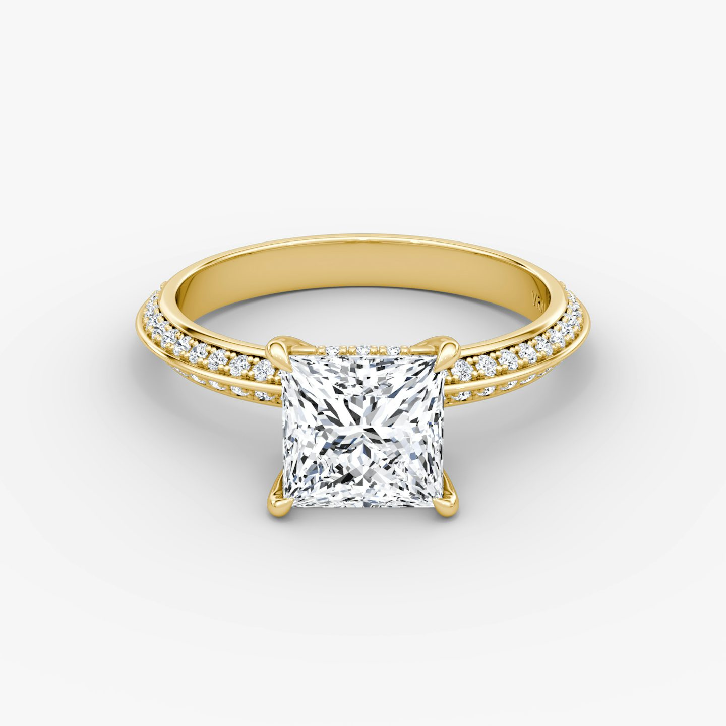 The Knife-Edge | Princess | 18k | 18k Yellow Gold | Band: Pavé | Setting style: Hidden Halo | Diamond orientation: vertical | Carat weight: See full inventory