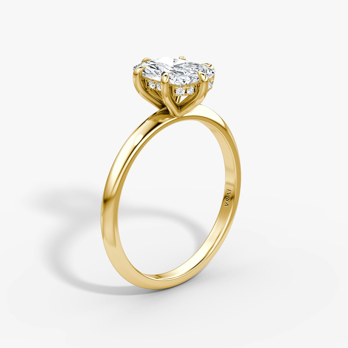 The Knife-Edge | Radiant | 18k | 18k Yellow Gold | Band: Plain | Setting style: Hidden Halo | Diamond orientation: vertical | Carat weight: See full inventory