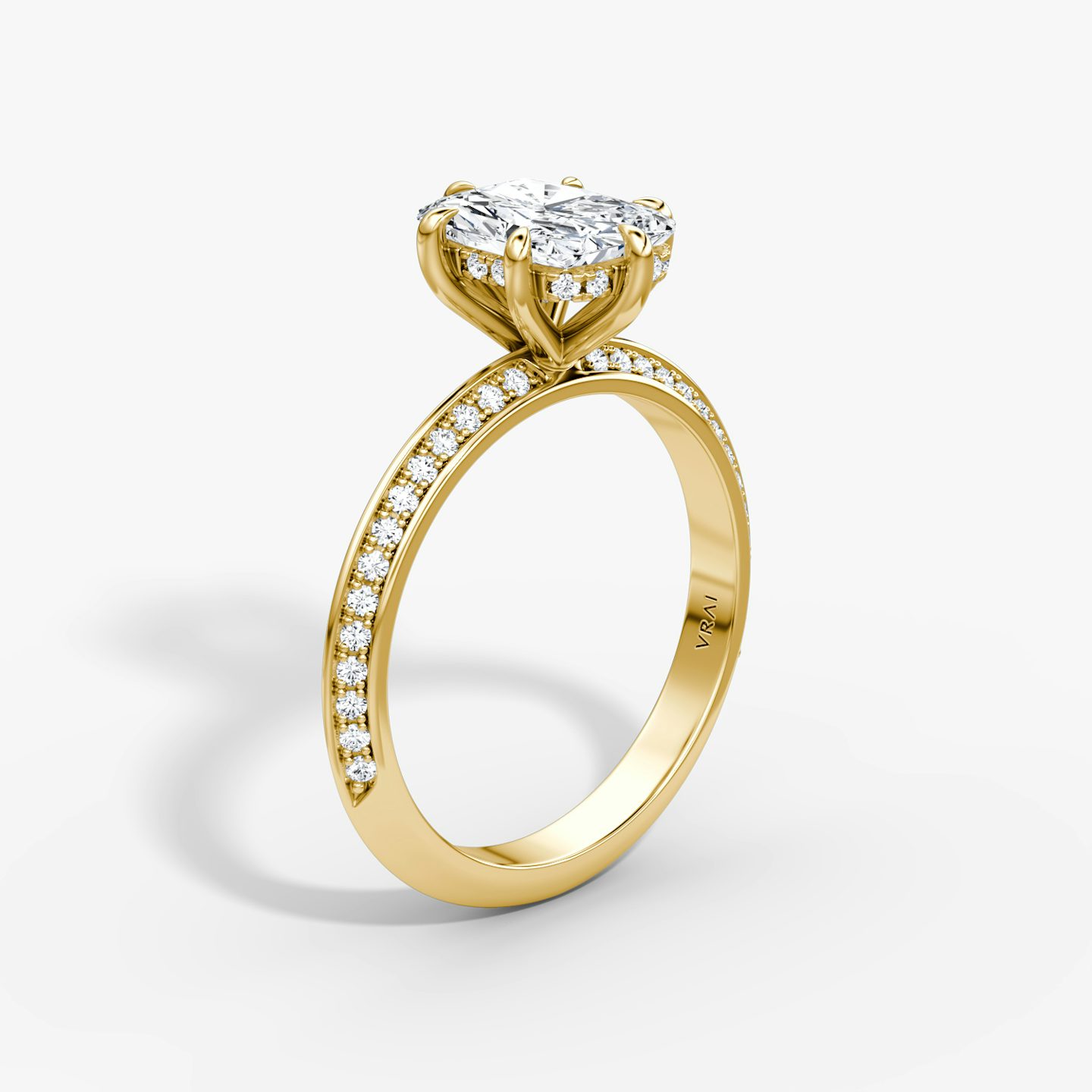 The Knife-Edge | Radiant | 18k | 18k Yellow Gold | Band: Pavé | Setting style: Hidden Halo | Diamond orientation: vertical | Carat weight: See full inventory