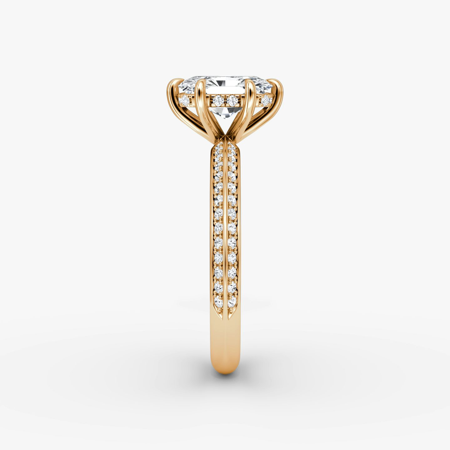 The Knife-Edge | Radiant | 14k | 14k Rose Gold | Band: Pavé | Setting style: Hidden Halo | Diamond orientation: vertical | Carat weight: See full inventory