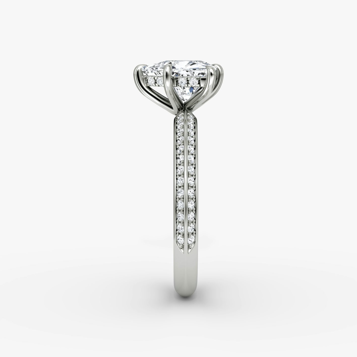The Knife-Edge | Trillion | 18k | 18k White Gold | Band: Pavé | Setting style: Hidden Halo | Diamond orientation: vertical | Carat weight: See full inventory